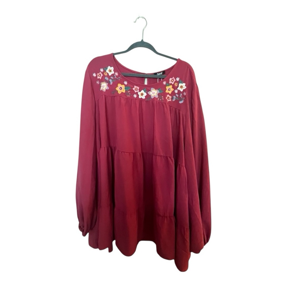Floral Embroidered Red Women's Top